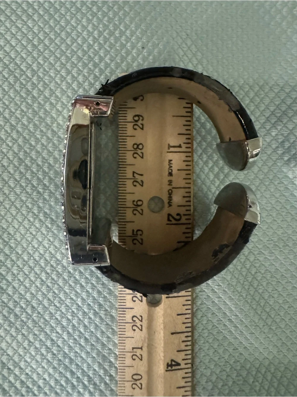 Chico's Silver Crystal-Trim Rectangular Watch with Black Strap